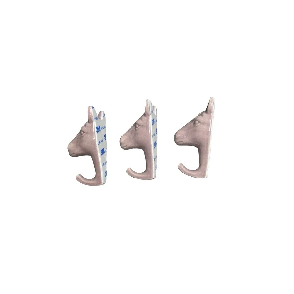 Set Of Three Horse Head Pink Wall Hooks